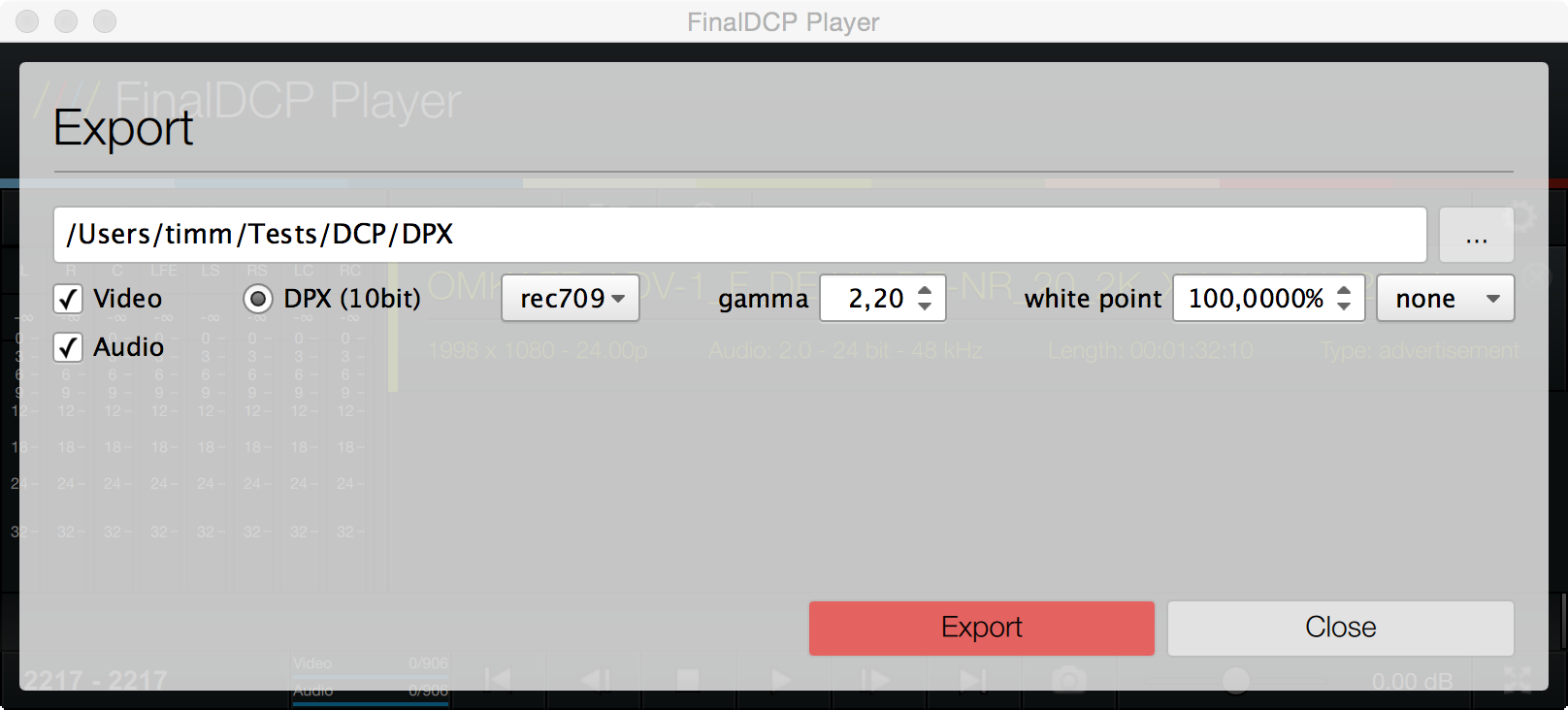 FinalDCP Player Export